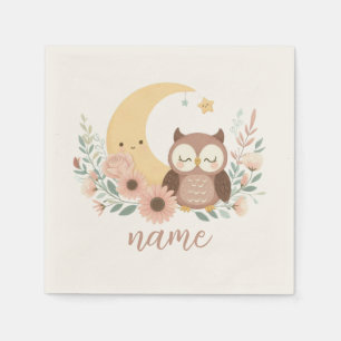 Cute baby owl with moon napkin