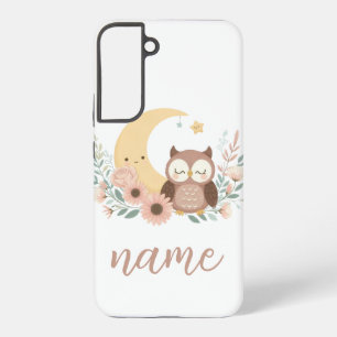 Cute baby owl with moon samsung galaxy case