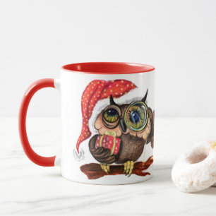 Cute Baby Owls In Christmas Hat and Gift For You  Mug