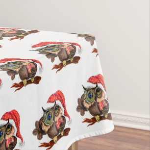 Cute Baby Owls In Christmas Hat and Gift For You Tablecloth