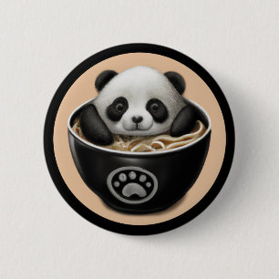 Cute Baby Panda Bear Bathing In A Bowl Of Ramen 2 Inch Round Button