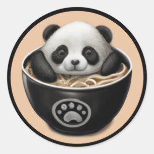 Cute Baby Panda Bear Bathing In A Bowl Of Ramen Classic Round Sticker