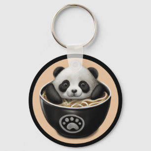 Cute Baby Panda Bear Bathing In A Bowl Of Ramen Keychain