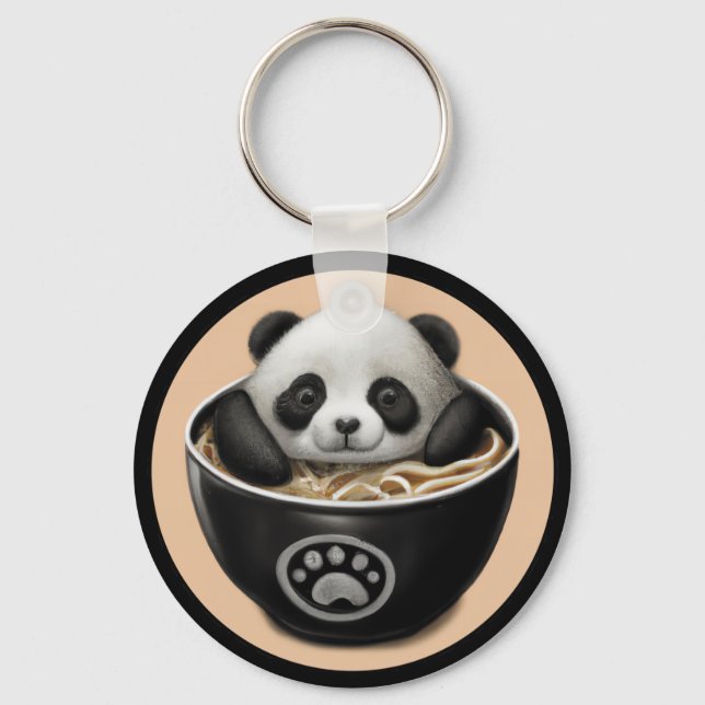 Cute Baby Panda Bear Bathing In A Bowl Of Ramen Keychain (Front)