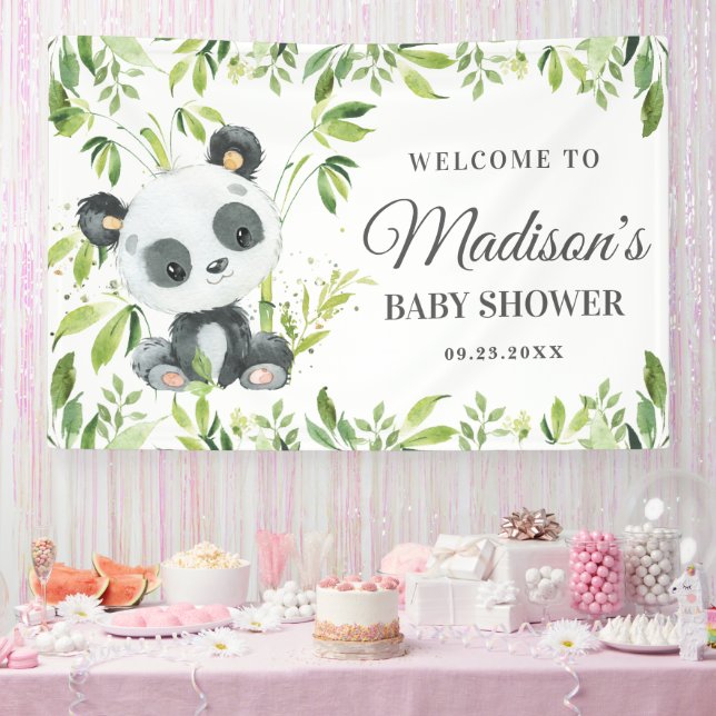 Cute Baby Panda Bear Cub Greenery Bamboo Backdrop Banner (Party)