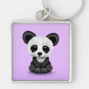 Cute Baby Panda Bear Cub on Purple Keychain