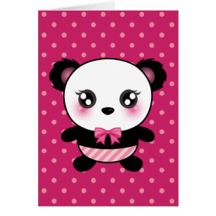 Cute Baby Panda Bear Pink Polka Dots Pattern