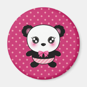 Cute Baby Panda Bear Pink Polka Dots Pattern Magnet