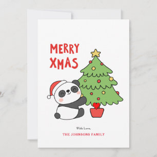 Cute Baby Panda Bear With Christmas Tree  Holiday Card