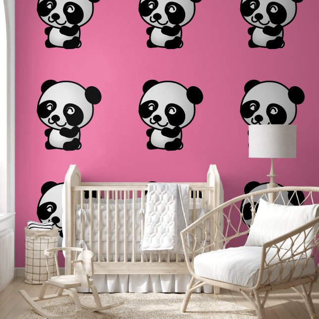 Cute Baby Panda Custom Colour Pink Wallpaper (Kids)