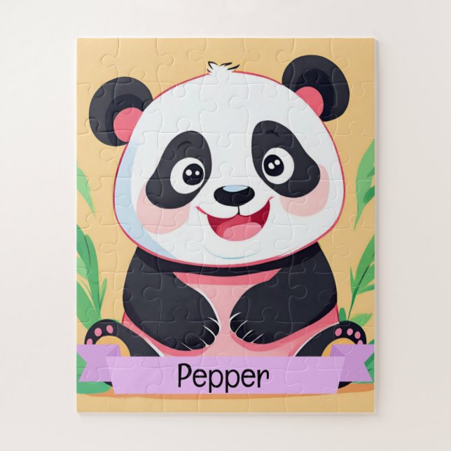 Cute Baby Panda Custom Name Jigsaw Puzzle (Vertical)