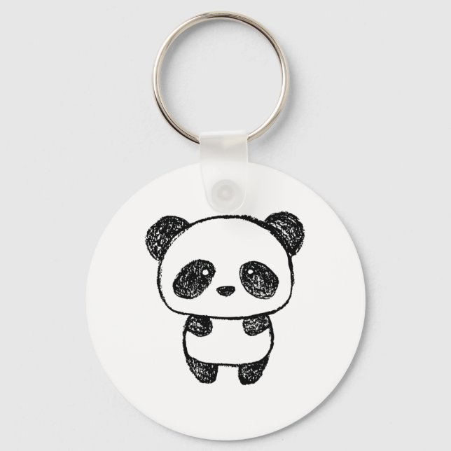 Cute Baby Panda Drawn in Charcoal #3 Keychain (Front)