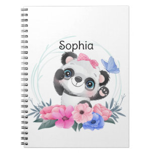 Cute Baby Panda Flower Wreath Custom Name         Notebook