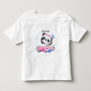 Cute Baby Panda Flower Wreath Custom Name Toddler T-shirt
