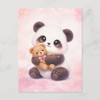 Cute Baby Panda Hugging Teddy Bear Postcard