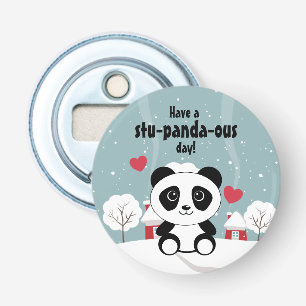 Cute Baby Panda In Winter Snow Grey Bottle Opener