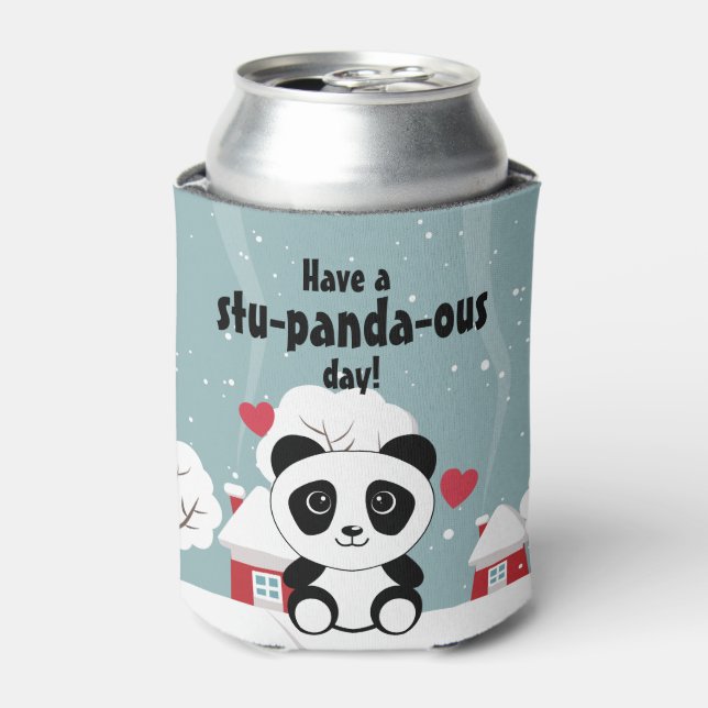 Cute Baby Panda In Winter Snow Grey Can Cooler (Can Front)