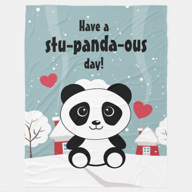 Cute Baby Panda In Winter Snow Grey Fleece Blanket (Front)
