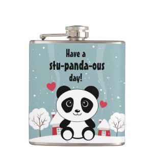 Cute Baby Panda In Winter Snow Grey Hip Flask