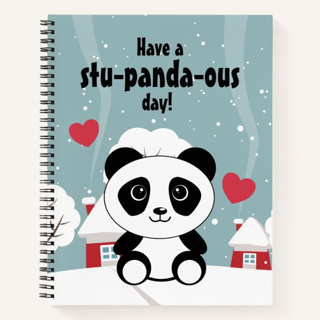 Cute Baby Panda In Winter Snow Grey Notebook (Front)
