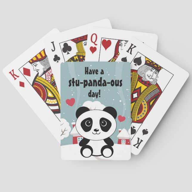 Cute Baby Panda In Winter Snow Grey Playing Cards (Back)
