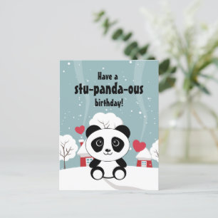Cute Baby Panda In Winter Snow Grey Postcard