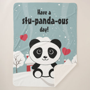 Cute Baby Panda In Winter Snow Grey Sherpa Blanket