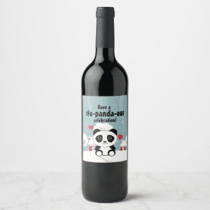 Cute Baby Panda In Winter Snow Grey Wine Label