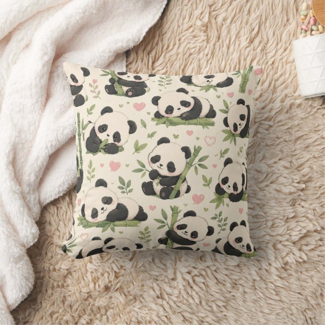 Cute Baby Panda Pattern | Throw Pillow (Blanket)
