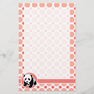 Cute Baby Panda; Pink & Coral Polka Dots Stationery