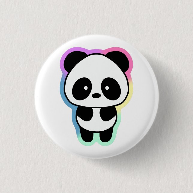 Cute Baby Panda - Rainbow Colours 1 Inch Round Button (Front)