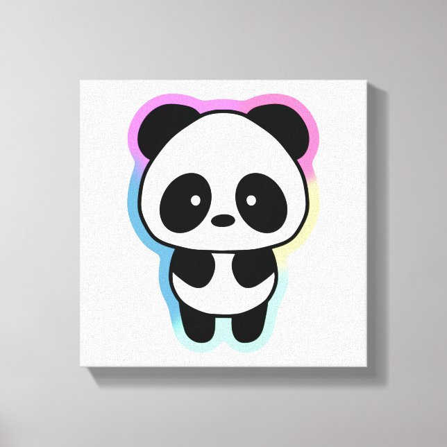 Cute Baby Panda - Rainbow Colours Canvas Print (Front)