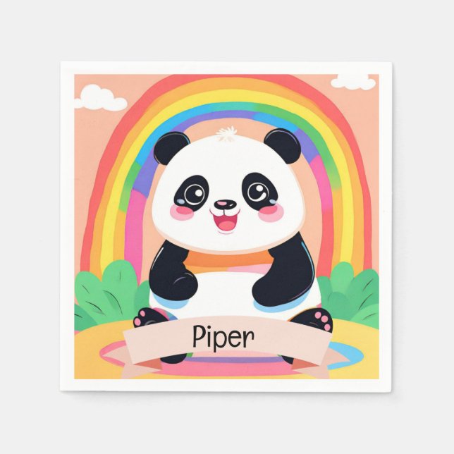 Cute Baby Panda Rainbow Napkin (Front)
