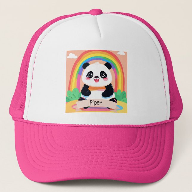 Cute Baby Panda Rainbow Trucker Hat (Front)
