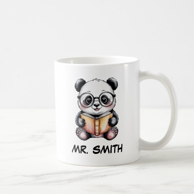 Cute Baby Panda Reading a Book Custom Coffee Mug (Right)