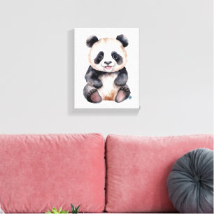 Cute baby panda watercolor canvas print