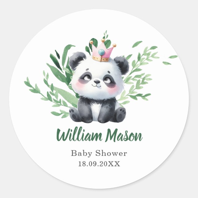 Cute Baby Panda Watercolor Greenery Classic Round Sticker (Front)