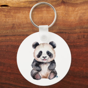 Cute baby panda watercolor keychain