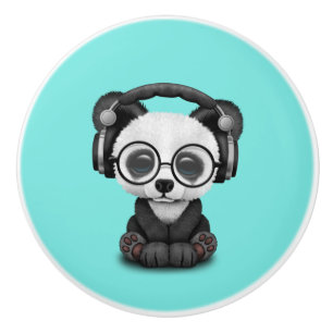 Cute Baby Panda Wearing Headphones Ceramic Knob