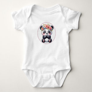 Cute Baby Panda with Floral Crown Baby Bodysuit