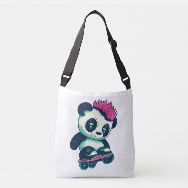 Cute Baby Panda with mohawk | Skater Panda Crossbody Bag (Front)