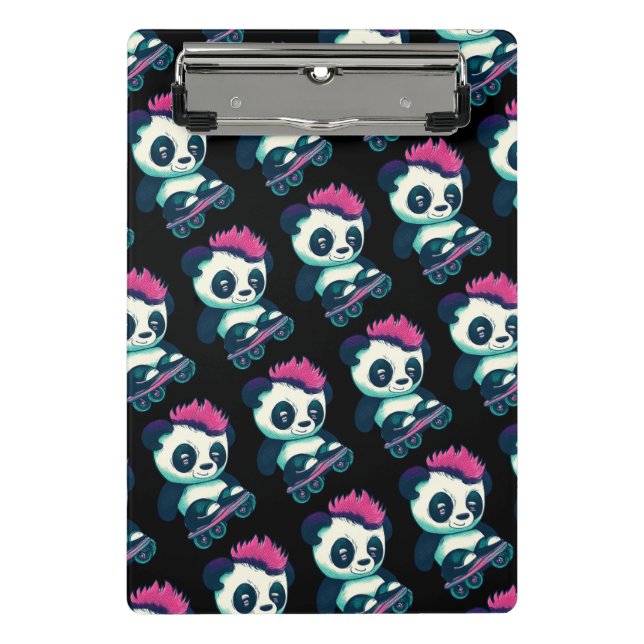 Cute Baby Panda with mohawk | Skater Panda Mini Clipboard (Front)