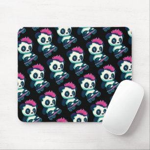 Cute Baby Panda with mohawk Skater Panda Mouse Pad