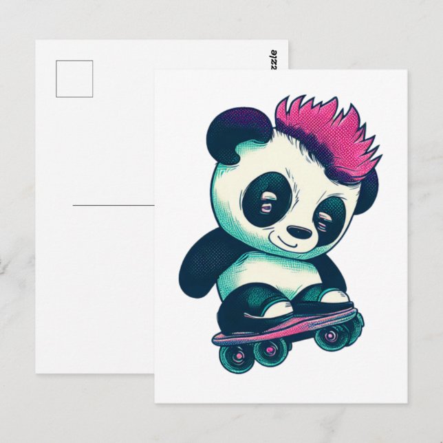 Cute Baby Panda with mohawk | Skater Panda Postcard (Front/Back)