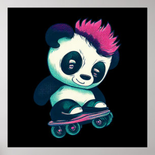 Cute Baby Panda with mohawk Skater Panda Poster