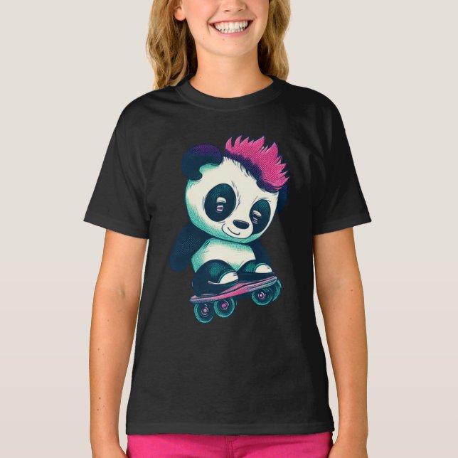Cute Baby Panda with mohawk | Skater Panda T-Shirt (Front)