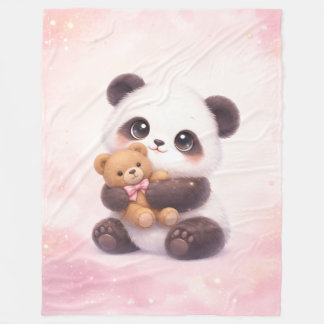 Cute Baby Panda with Teddy Bear Fleece Blanket