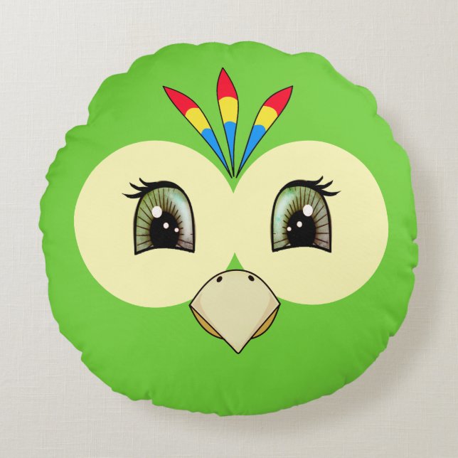 Cute Baby Parrot Face Round Pillow (Front)