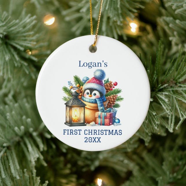 Cute Baby Penguin Christmas Ceramic Ornament (Tree)