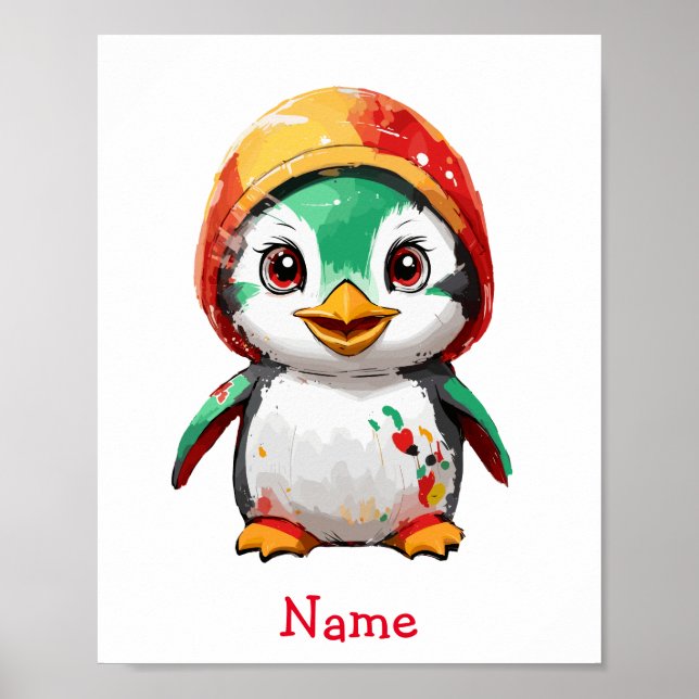 Cute Baby Penguin Custom Name Poster (Front)